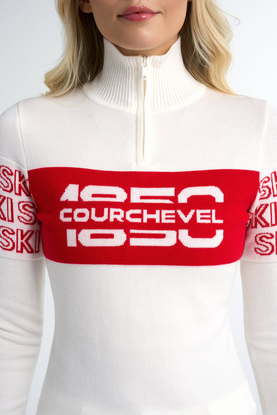 Courchevel Zip Sweater · White/Red