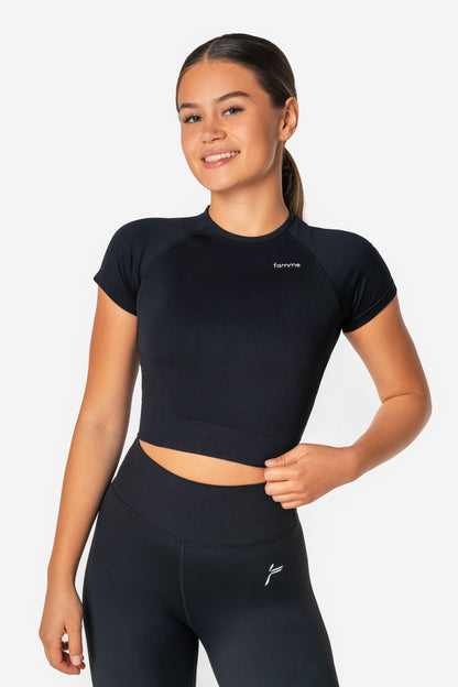Black Seamless Cropped T-Shirt - for dame - Famme - T-Shirt